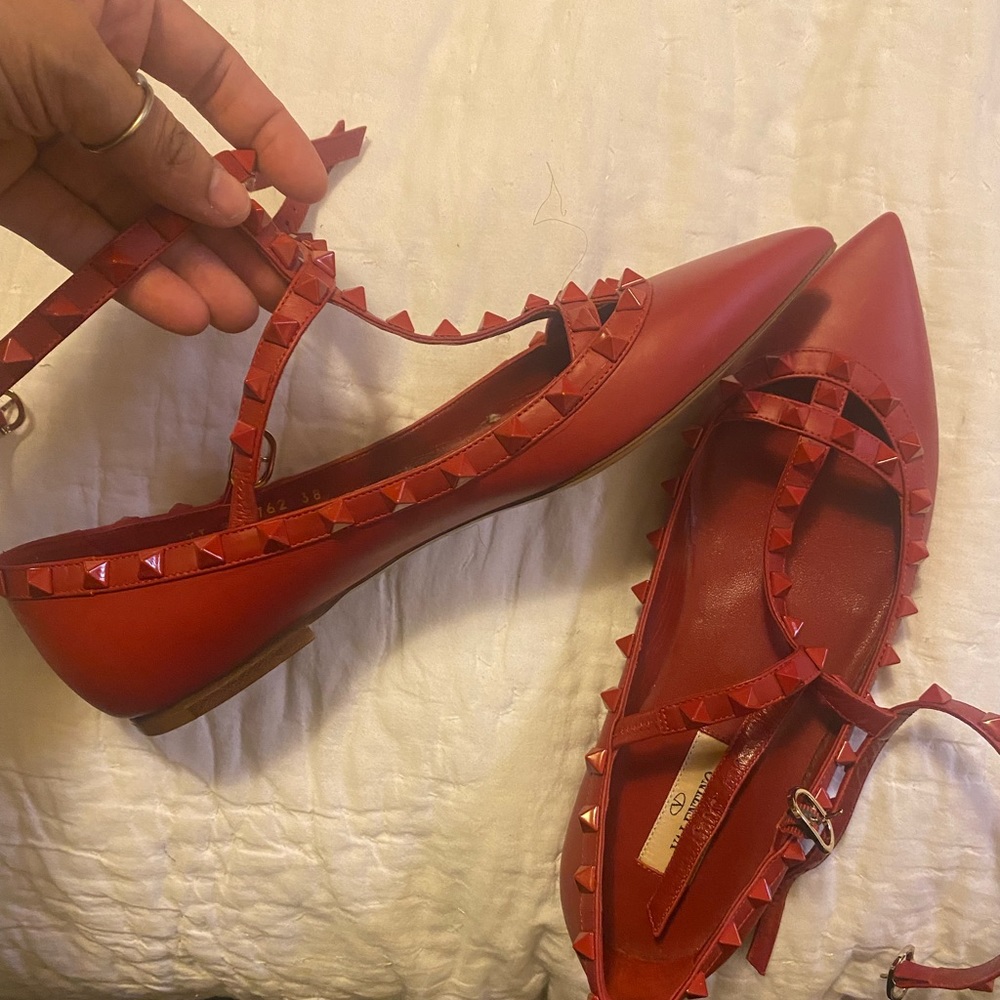 Valentino Red Rockstud Flats size 38